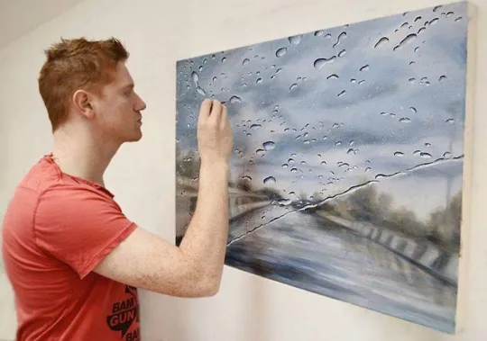 t نقاشی "رانندگی در یک روز بارانی"