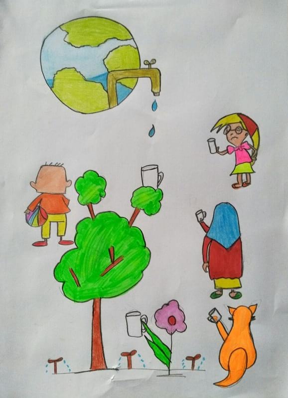 نقاشی کودکانه در مورد صرفه جویی اب