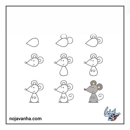 آموزش کشیدن گام به گام نقاشی موش کارتونی