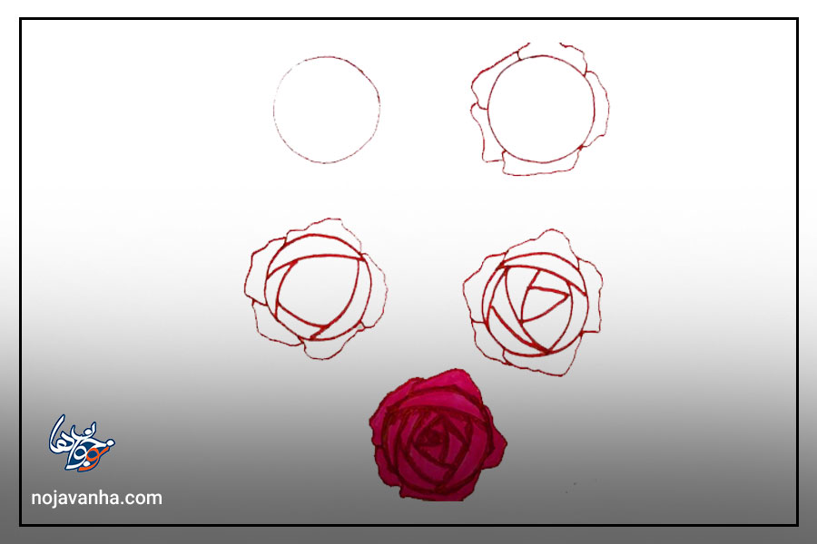 آموزش نقاشی گل رز ساده برای کودکان